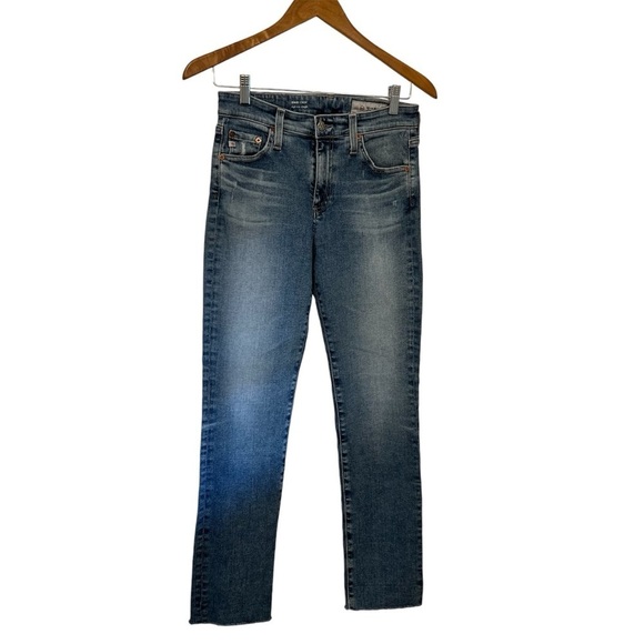 AG Adriano Goldschmied Mari Crop High Rise Slim Straight Raw Hem Destroyed 26 - Picture 2 of 7